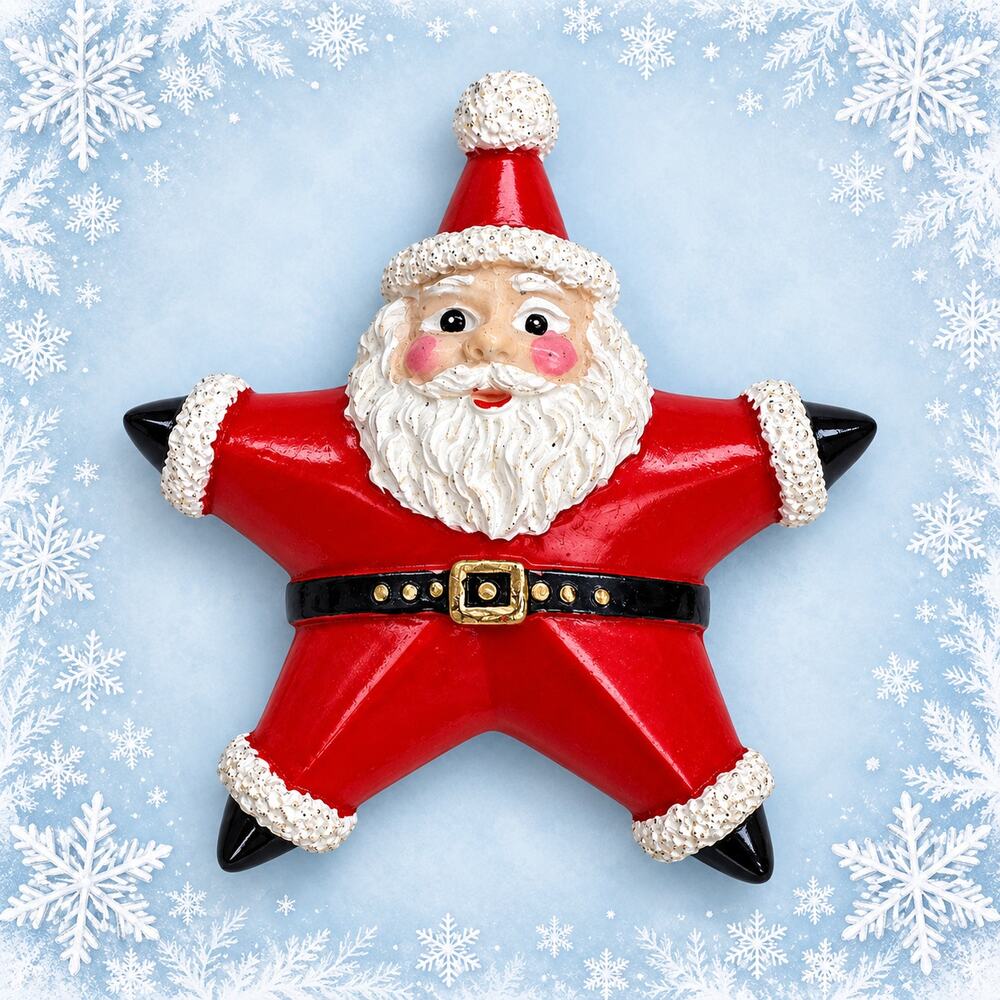 Santa Star Christmas Brooch Red White Resin Holiday Pin 2.25 Inch Vintage CP177